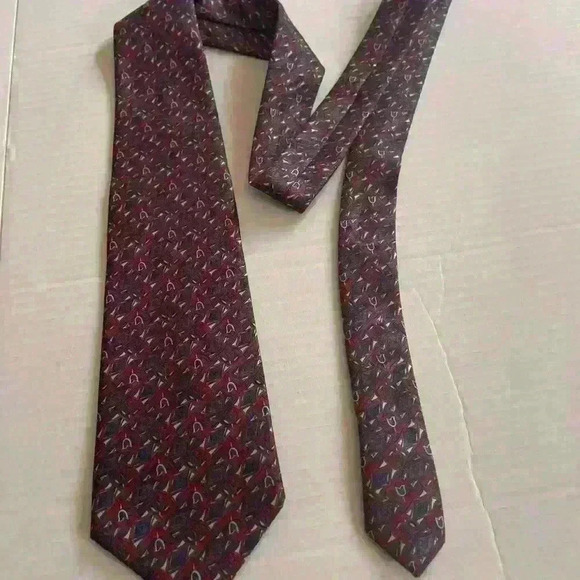 Oleg Cassini Polyester Neck Tie Floral Diamond Geometric Red Blue 3.5 x 54 - Picture 4 of 4